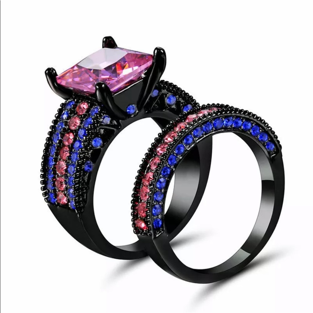 Pink sapphire 2 pc engagement ring